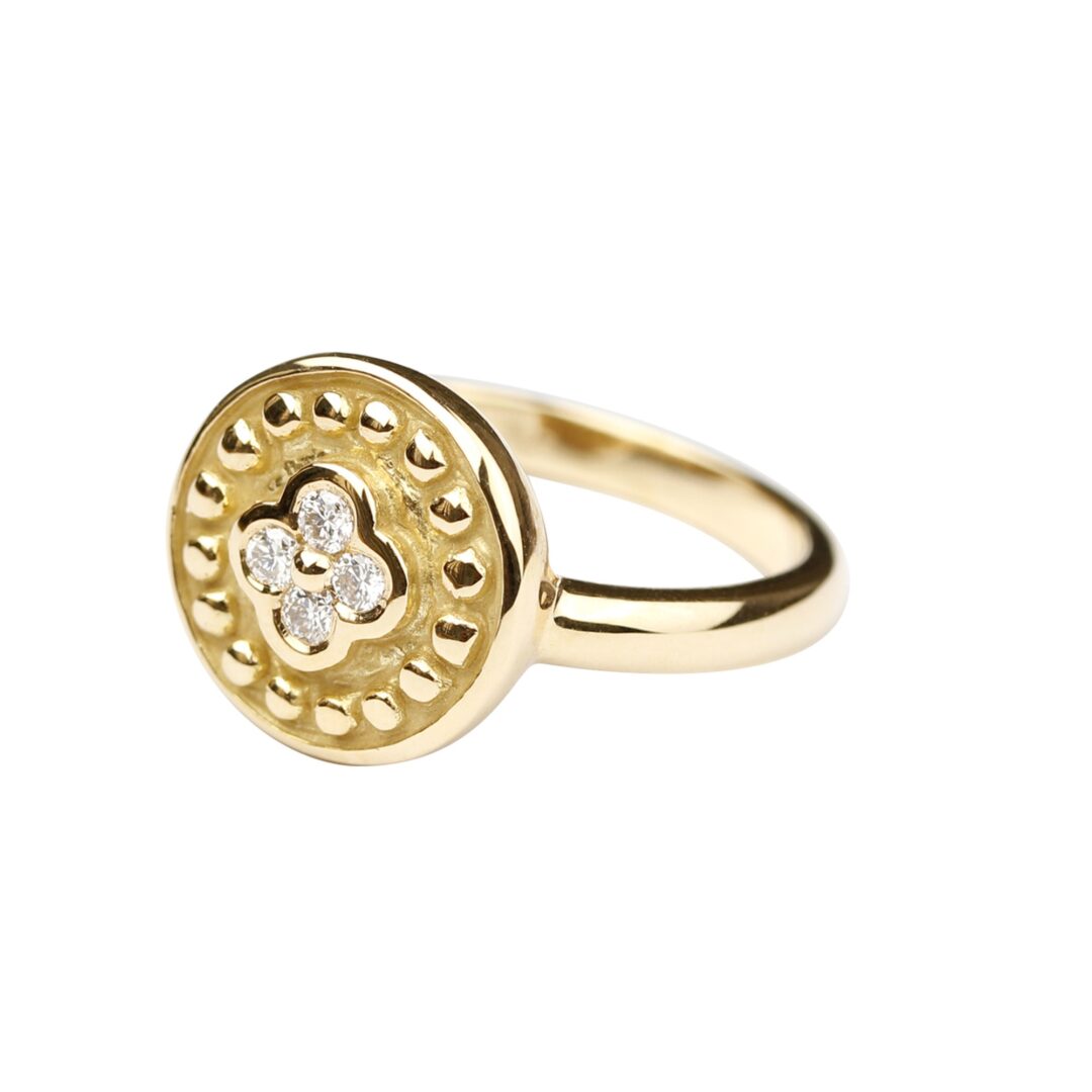 Bague or perlé et diamants