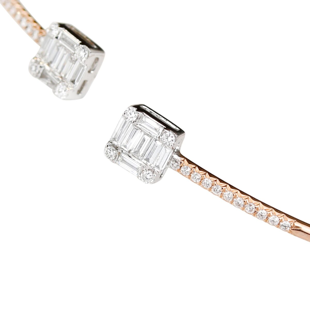 Bracelet diamants or blanc et jonc en or rose 18 K