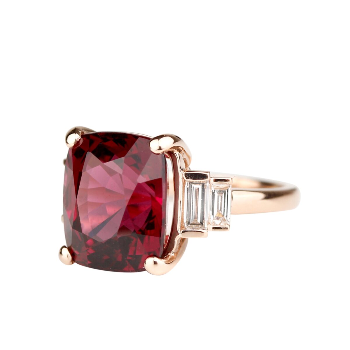 Bague grenat diamants baguette et or rose