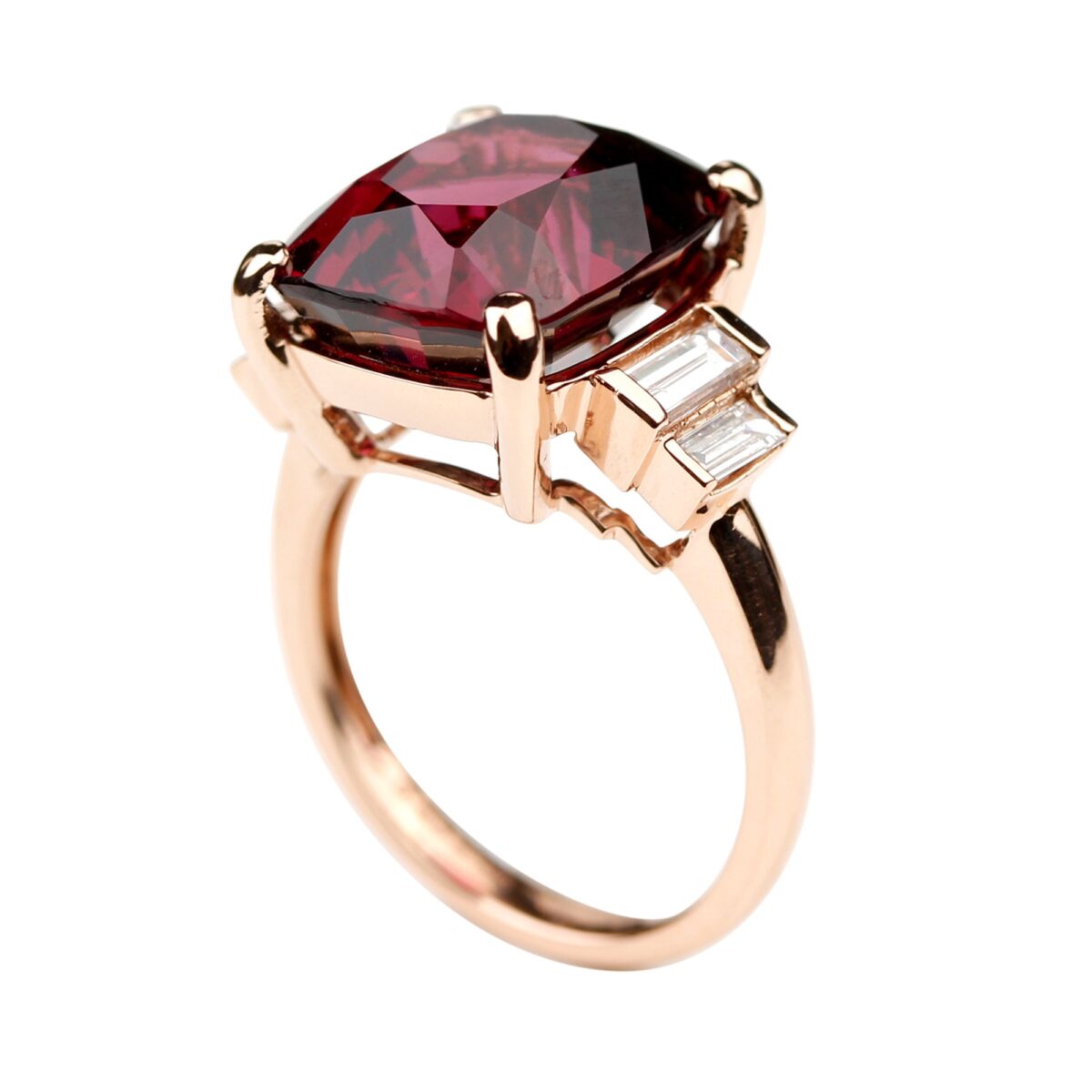 Bague grenat diamants baguette et or rose