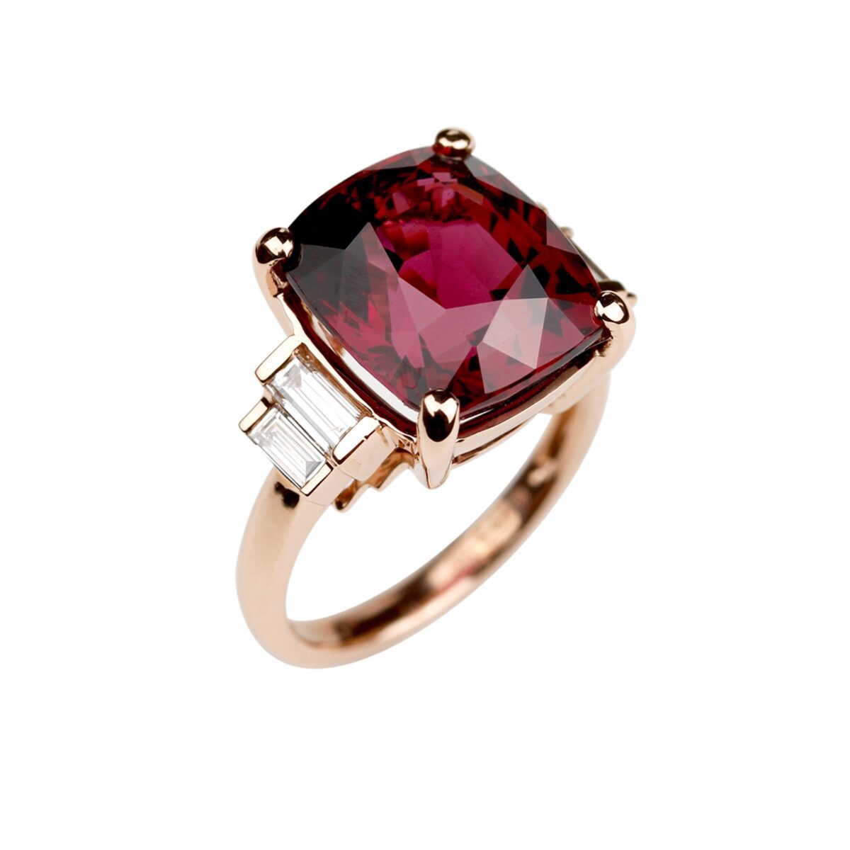 Bague grenat diamants baguette et or rose Compagnie des Gemmes joaillier à Paris