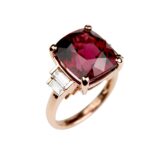 Bague grenat diamants baguette et or rose Compagnie des Gemmes joaillier à Paris