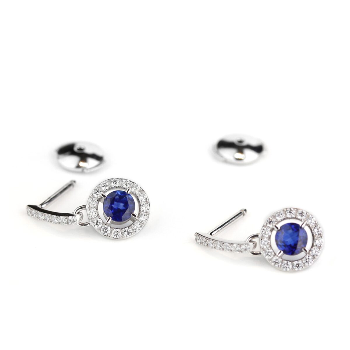 Boucles d'oreilles pendantes saphir et diamants