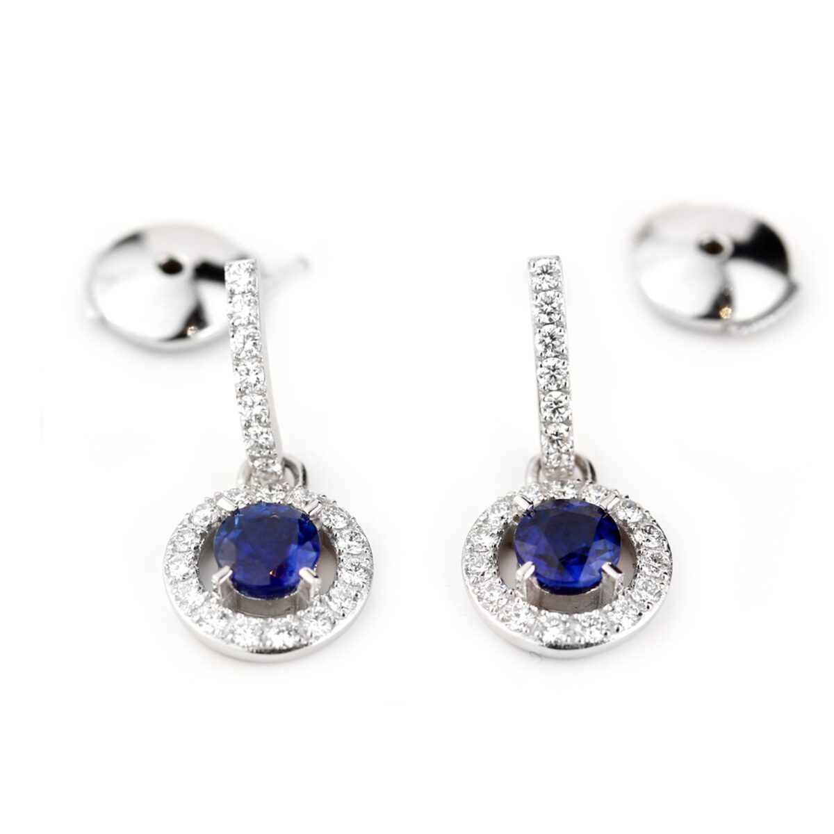 Boucles d'oreilles pendantes saphir et diamants