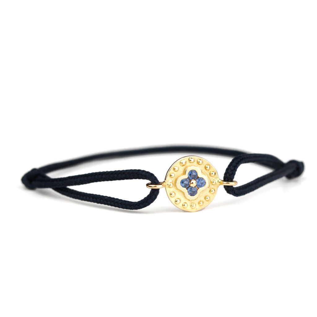 Bracelet saphirs et cordon noir 