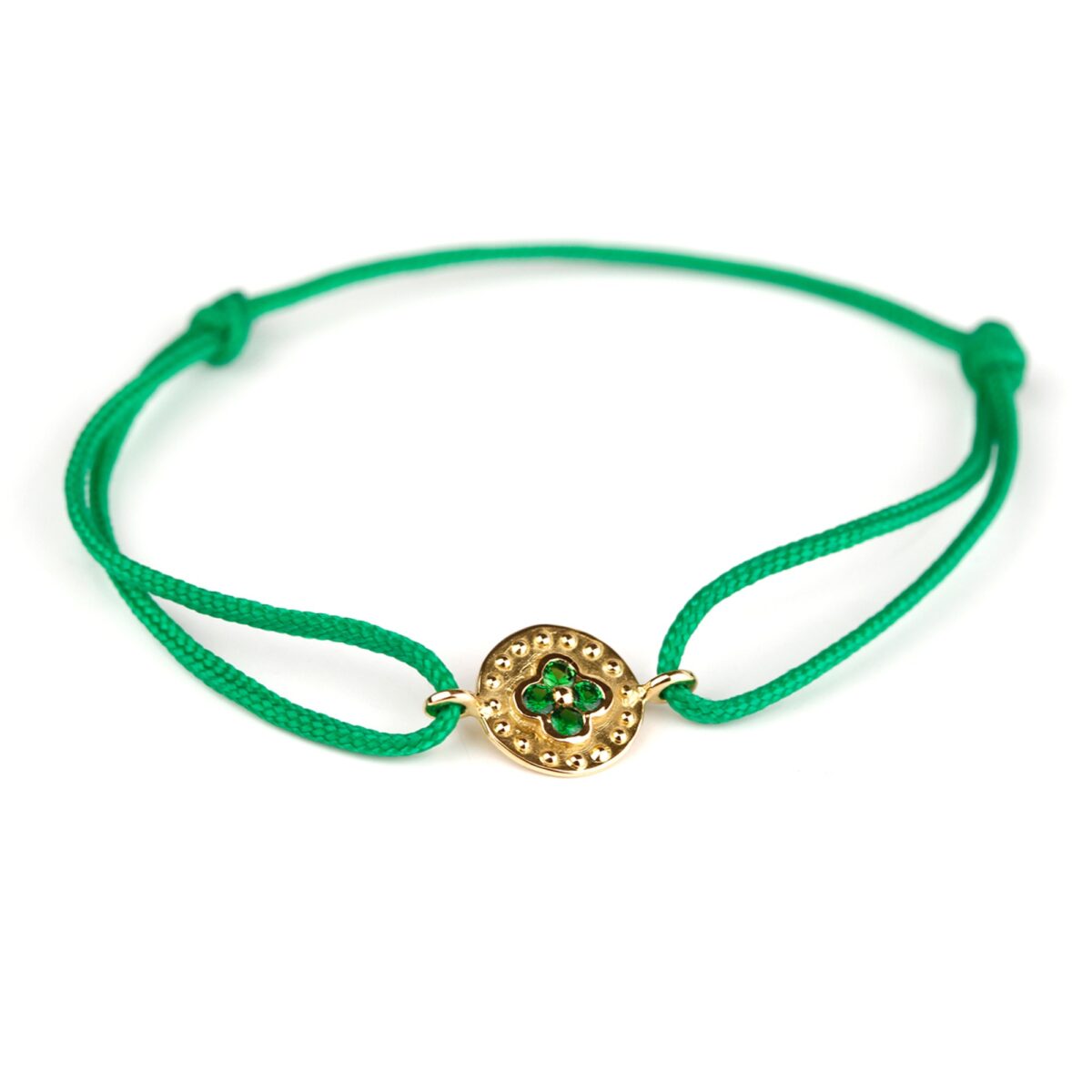 Bracelet tsavorites et cordon vert