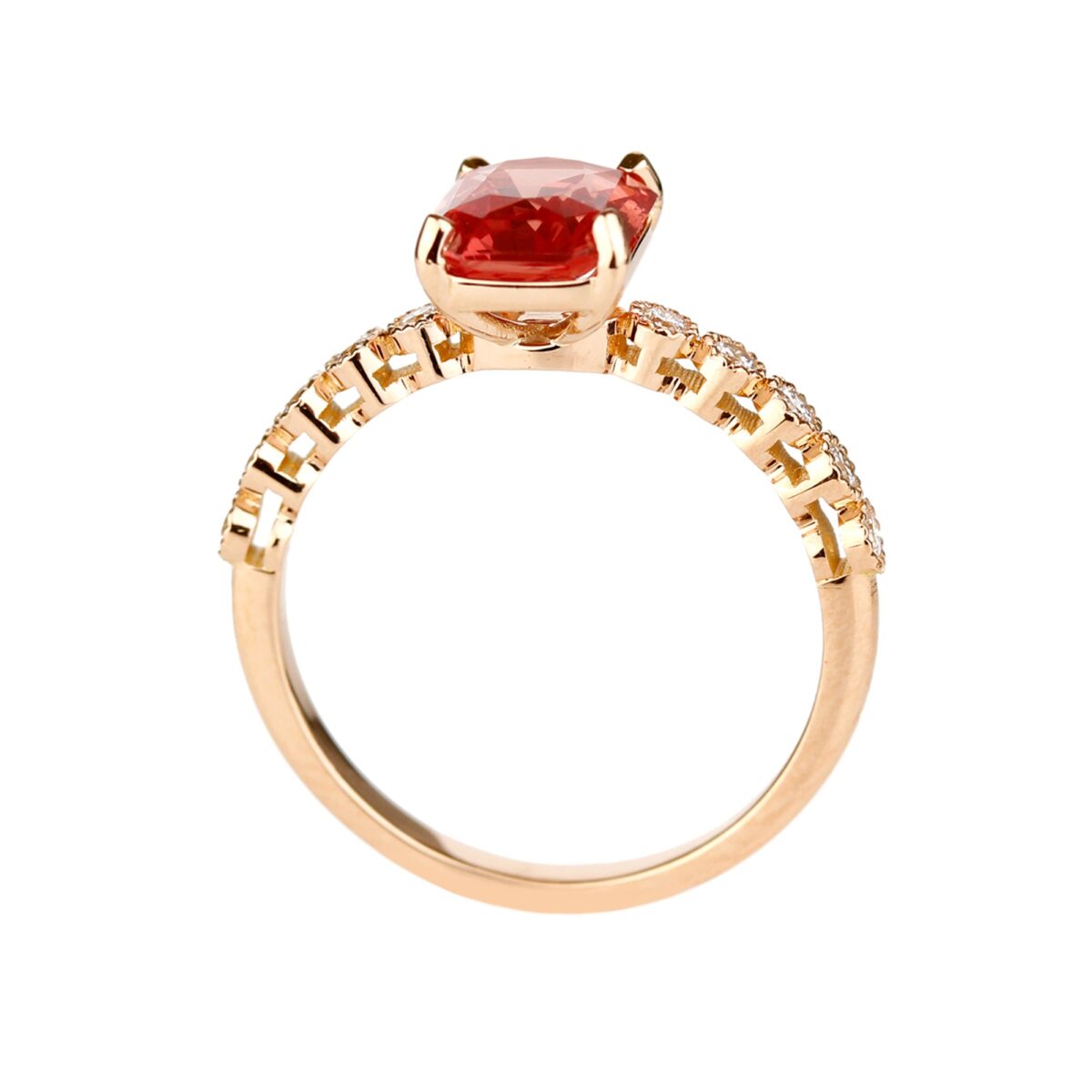 Bague saphir padparadscha diamants serti millegrain