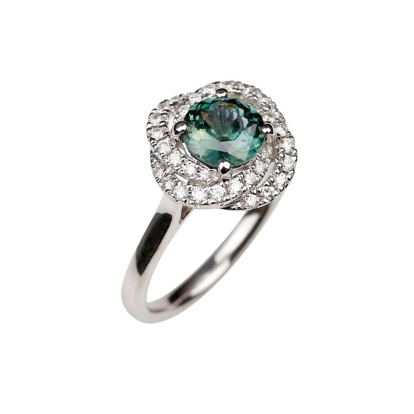 Bague Saphir vert Diamants Or blanc