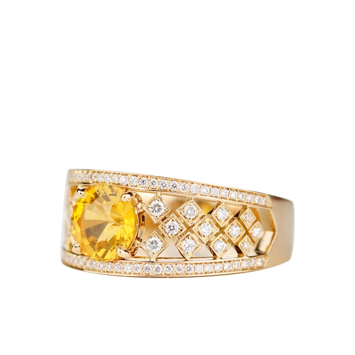 Bague saphir jaune diamants et or jaune