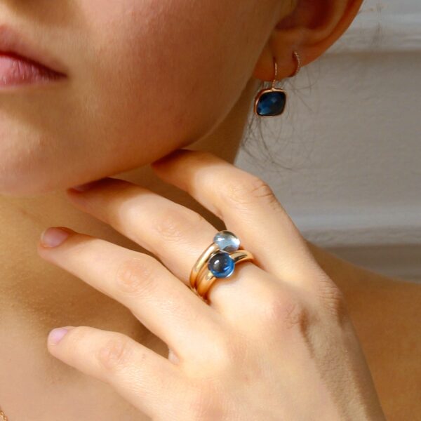 Bague topaze bleue et or rose