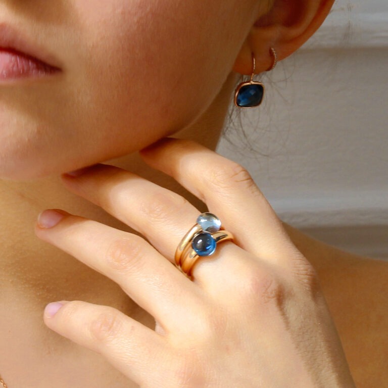 Bague topaze bleue et or rose