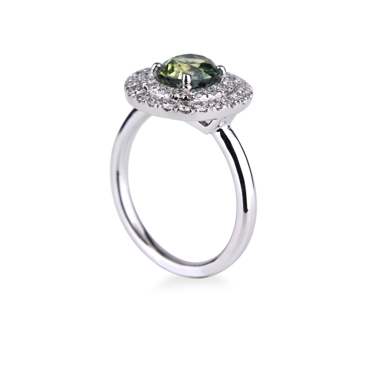 bague saphir vert double entourage