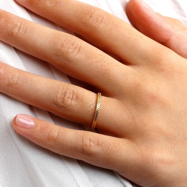 Bague alliance or rose perlage plat Aurore