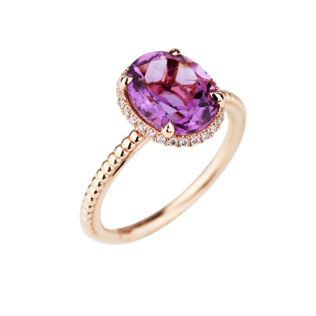 Bague améthyste entourage diamants