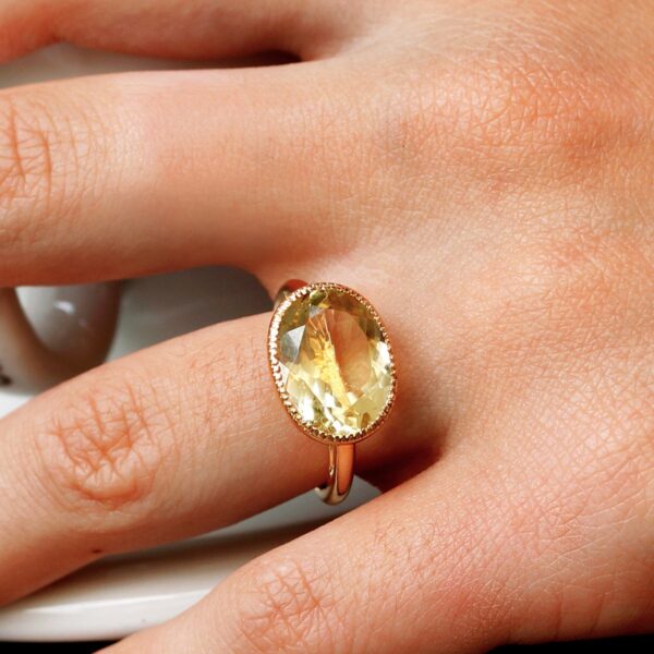 Bague Quartz lemon ovale or millegrain Divine