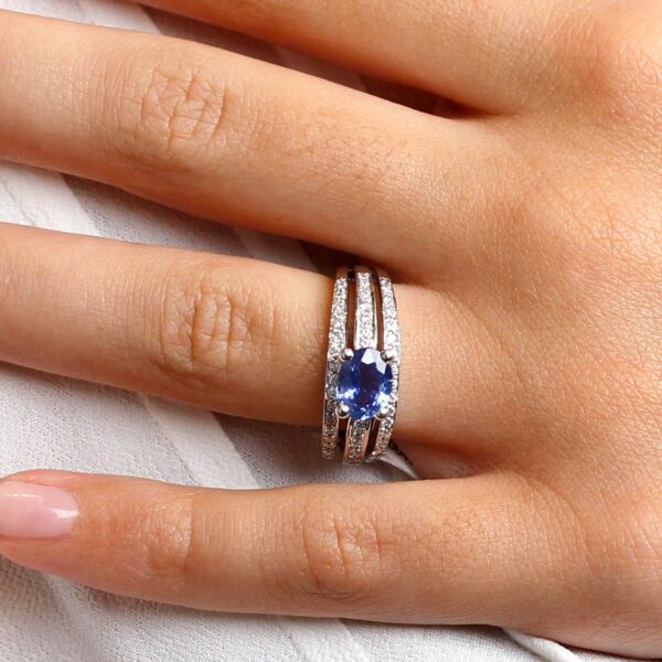 Bague saphir ovale diamants Ponte Vecchio