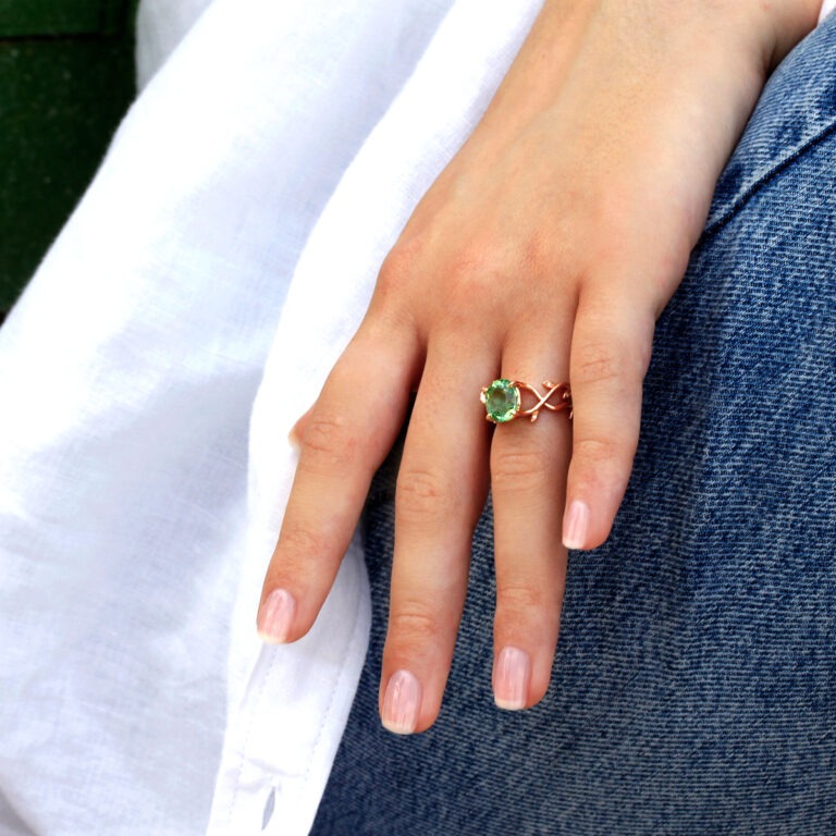 Bague tourmaline vert d'eau et or rose Jardin Précieux
