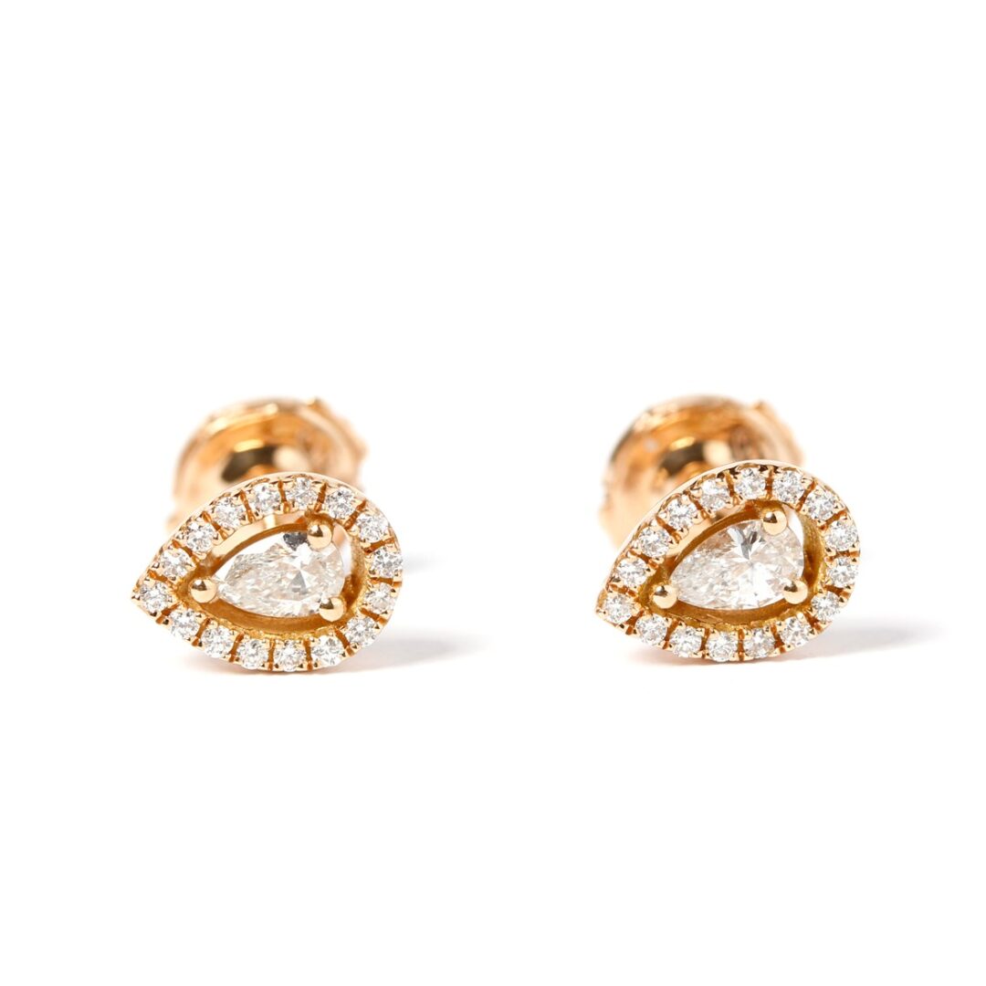 Boucles d'oreilles diamants poire et or rose