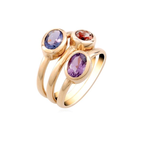 Bague améthyste iolite tourmaline