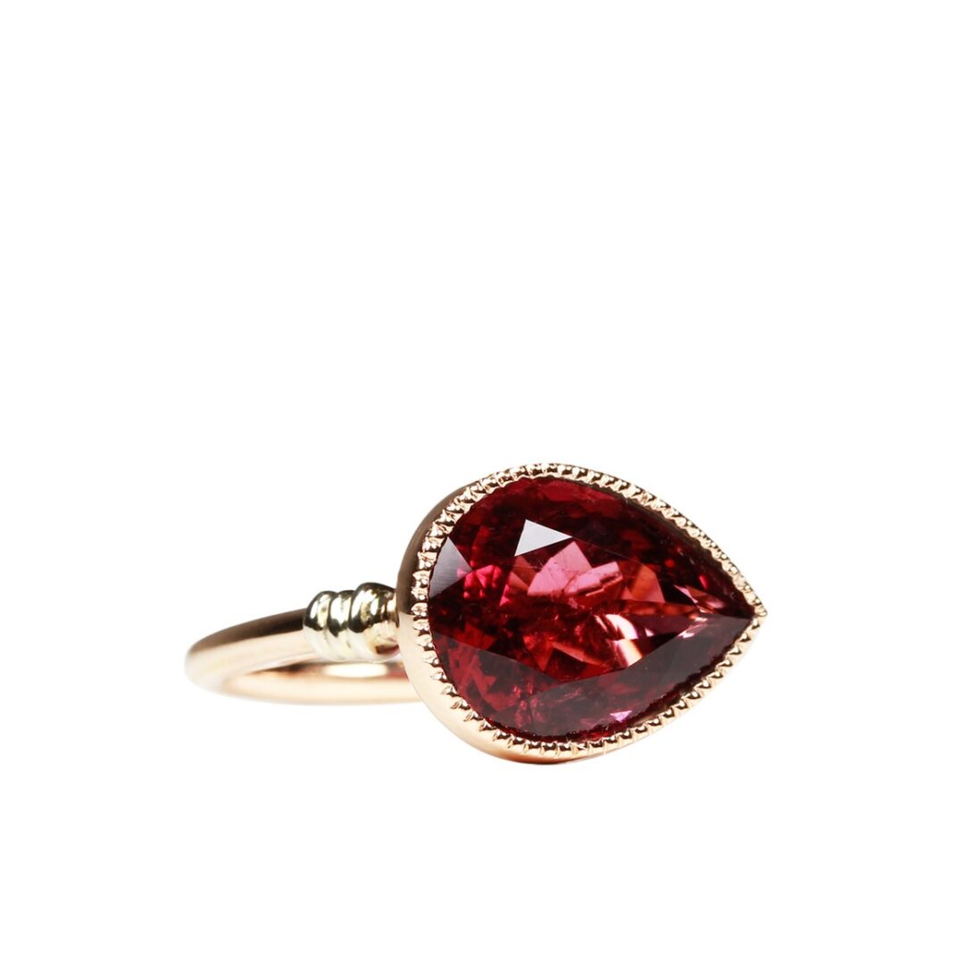 Bague tourmaline rose taille poire
