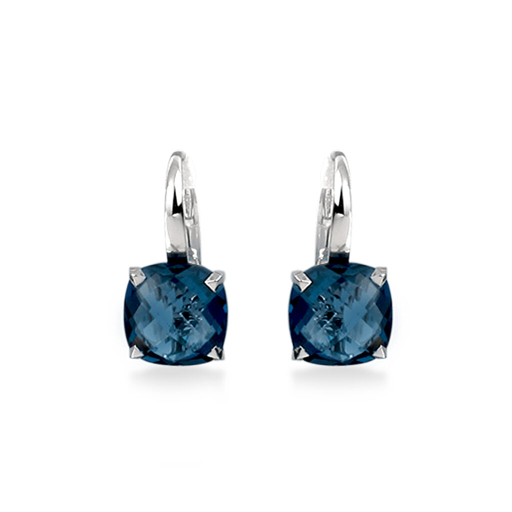 Boules d'oreilles topaze Blue et or blanc 18 K collection Poppy Blue London par Cesare Pompanon