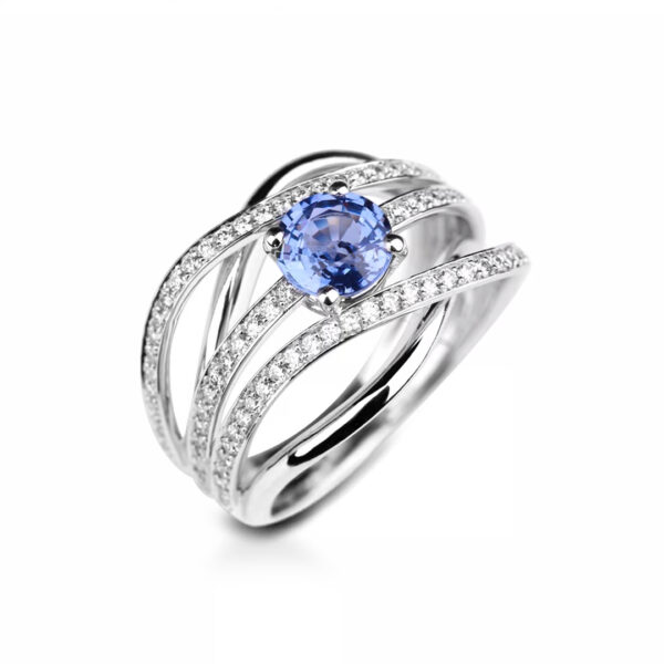 Bague saphir de Ceylan et diamants Compagnie des Gemmes