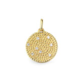 Pendentif diamants, médaille en or jaune perlé 18K
