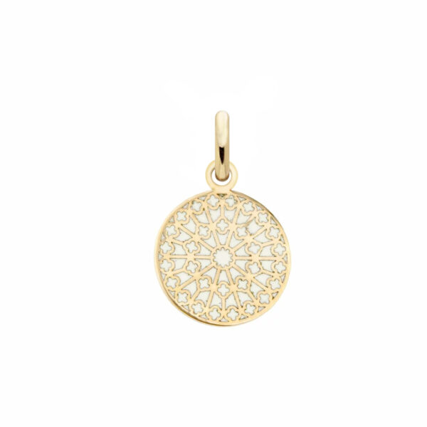 Pendentif Notre-Dame de Paris Ouest, médaille ronde émail et or jaune 18K