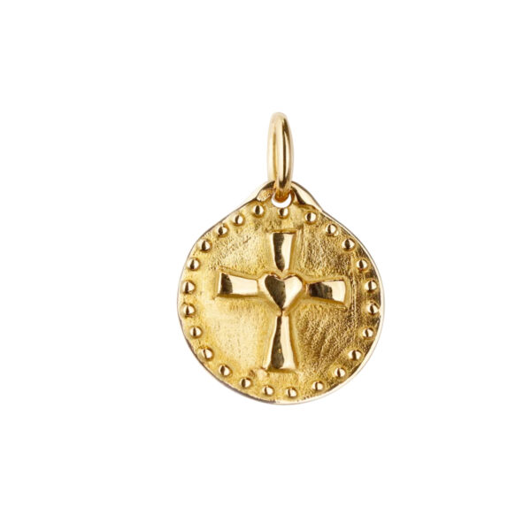 Pendentif Cœur et croix, médaille en or jaune 18K