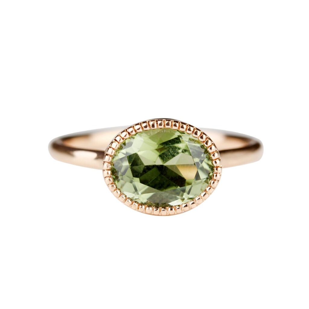 Bague Argent Avec Pierre Verte Ovale - Argent Sterling Occasion - Usure Du Temps - Bijou Vintage