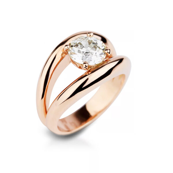 Bague diamant taille ancienne et or rose Collection Boccadilupo Compagnie des Gemmes