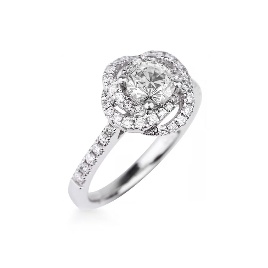 Bague diamant et pétales de diamants or blanc