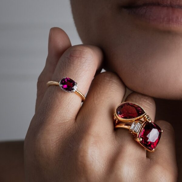 Bague grenat rhodolite or rose Crown