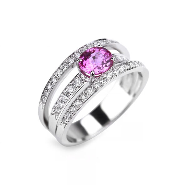 Bague triple saphir rose Compagnie des Gemmes
