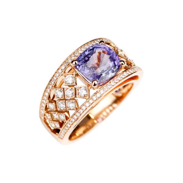 Venezia bague saphir violet diamants or rose Création Compagnie des Gemmes Joaillerie Paris