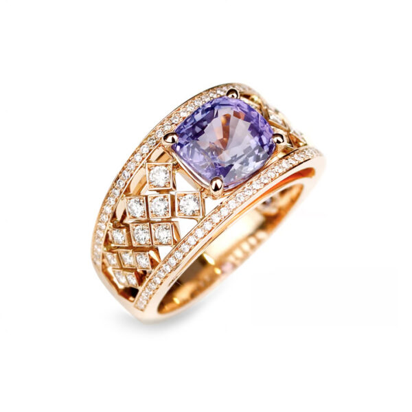 Venezia bague saphir violet diamants or rose Création Compagnie des Gemmes Joaillerie Paris