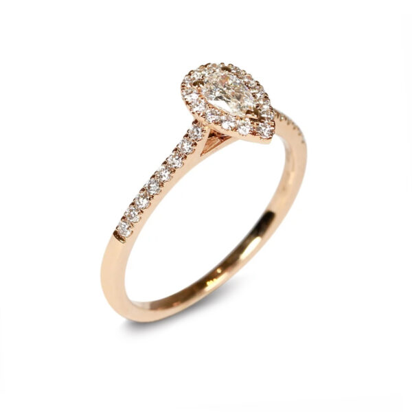 Bague solitaire diamant entourage diamants or rose 18K Antoinette Romanov Compagnie des Gemmes Paris