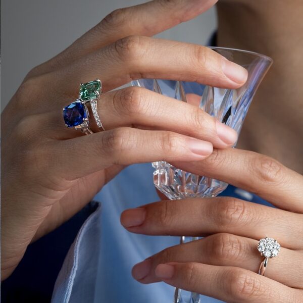 Bague tanzanite diamants or blanc style Art Déco
