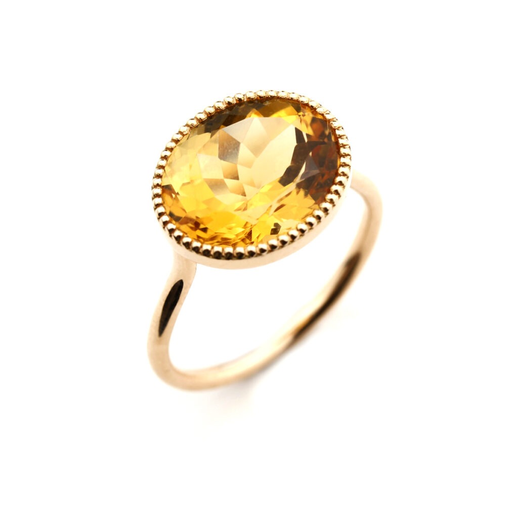 Bague citrine or millegrain de la collection Divine Compagnie des Gemmes joaillier à Paris