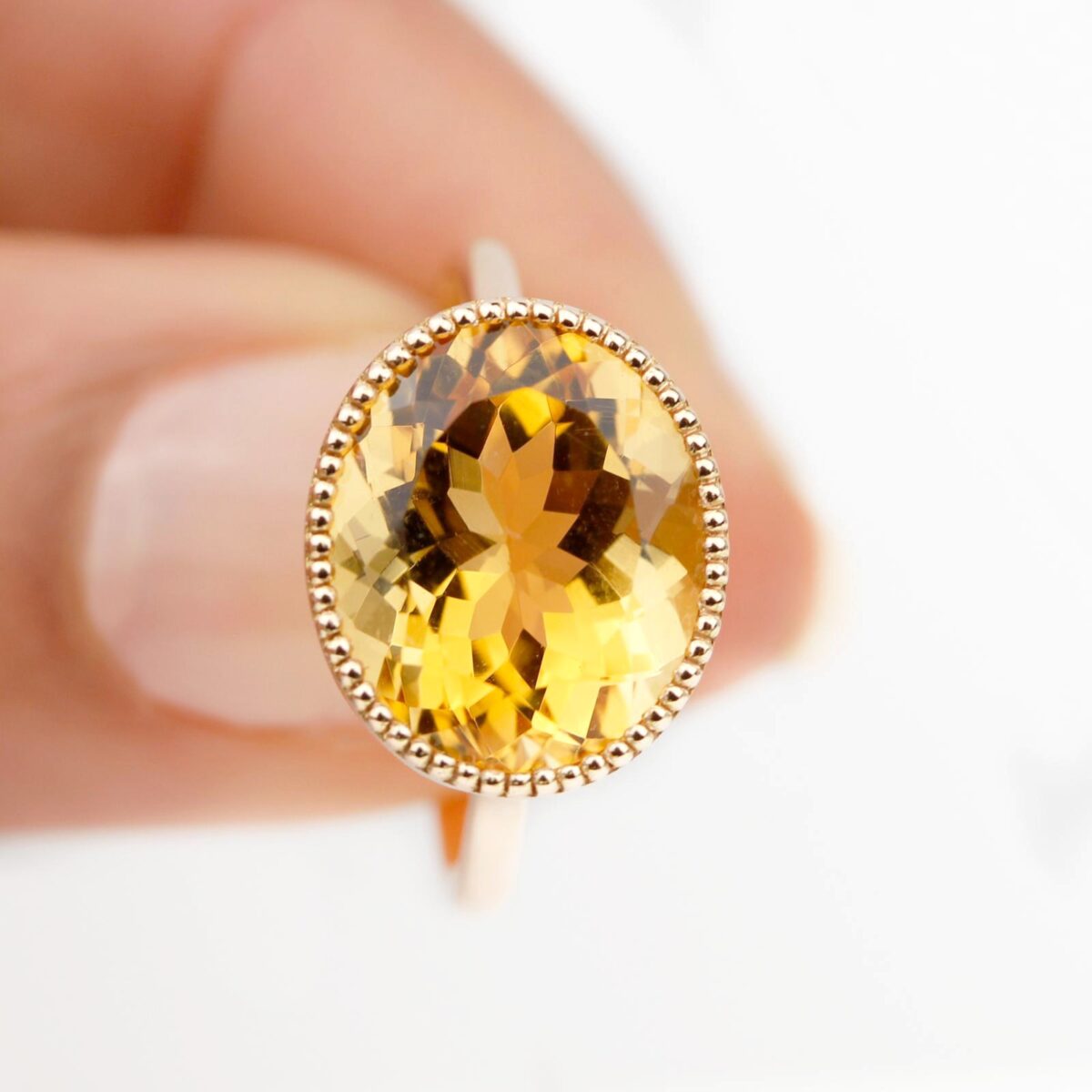 Bague citrine en or rose millegrain Divine