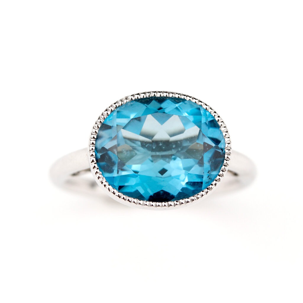 Bague topaze bleue or blanc Divine