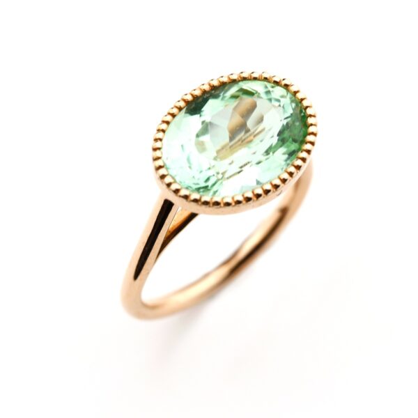 Bague tourmaline verte or rose millegrain