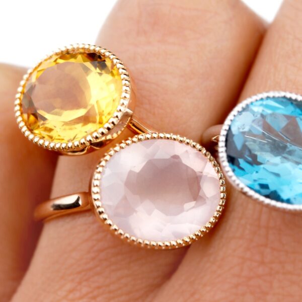 Bagues topaze citrine quartz rose Divine