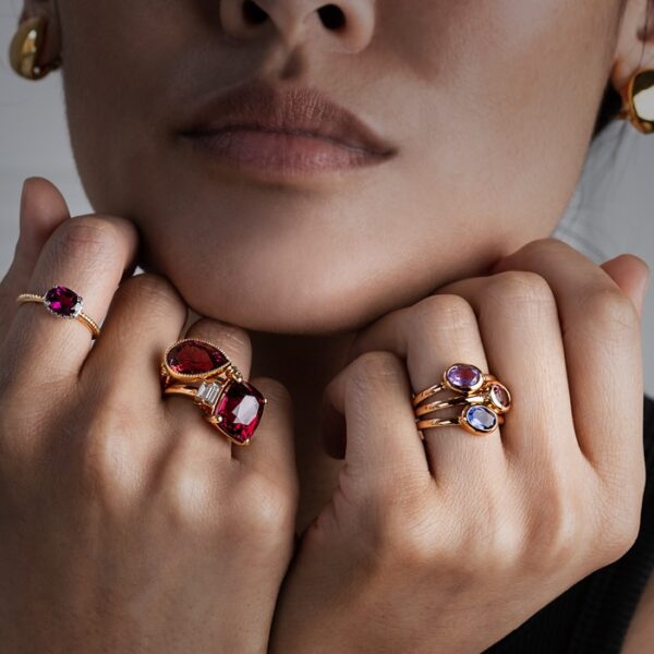 Bague grenat rhodolite tourmaline rubellite
