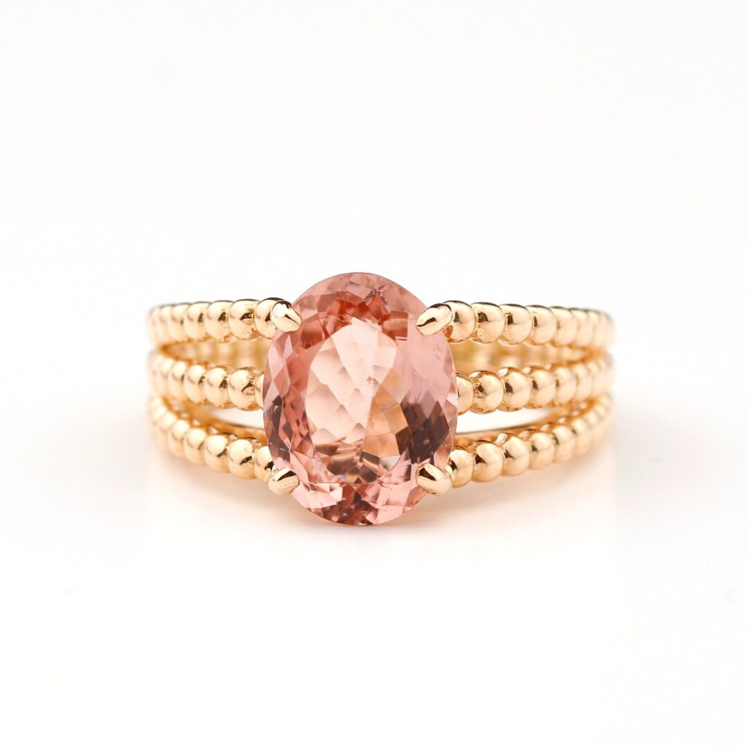Bague tourmaline rose ovale et or rose millegrain