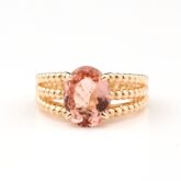 Bague tourmaline rose ovale et or rose millegrain