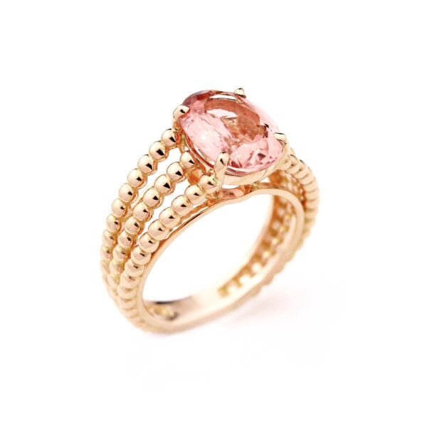 Bague tourmaline rose ovale et or rose millegrain