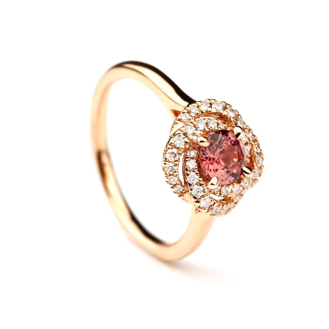 Bague fiançailles saphir rose orange et diamants Florentine