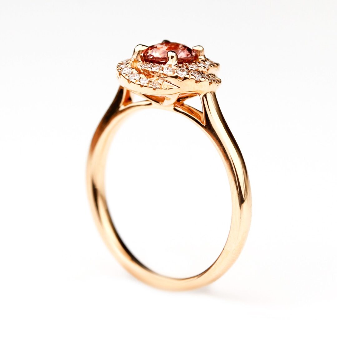Bague fiançailles saphir rose orange et diamants Florentine