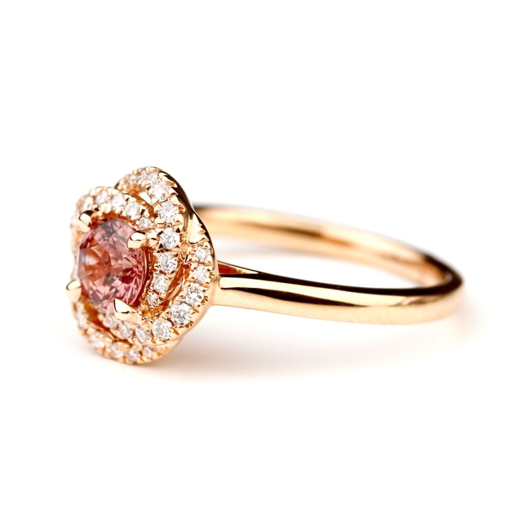 Bague fiançailles saphir rose orange et diamants Florentine
